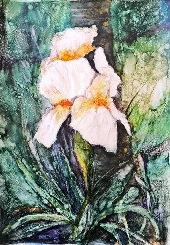 Iris Dancing In Green di Janet Dixon, Pittura in vendita su Singulart