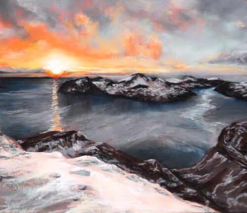 Sonnenaufgang Farör Inseln van Christine Schuldhaus, Schilderij te koop op Singulart