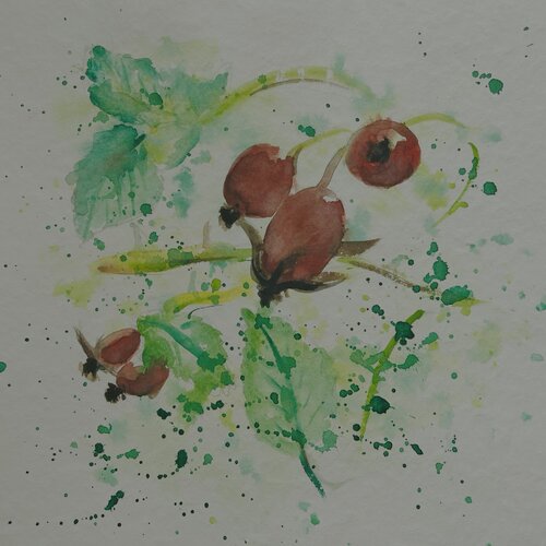 Hagebutten im Herbst von Ines Saalfrank, Malerei kaufen auf Singulart