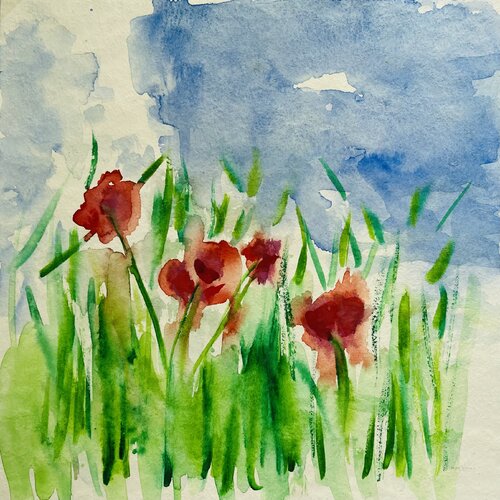 Filder Felder mit Mohn di Ines Saalfrank, Pittura in vendita su Singulart