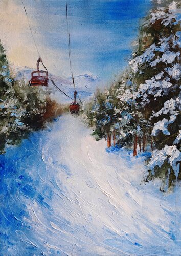 Morning on the ski slope von Galina Kolomenskaya, Malerei kaufen auf Singulart