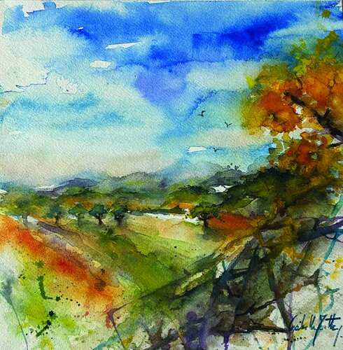Paysage pins de Isabelle Moutte, Obra en papel a la venta en Singulart