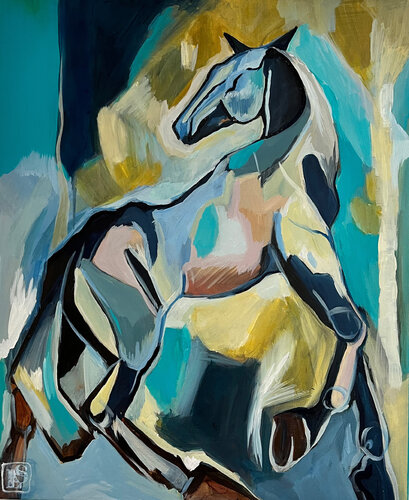 Akhal-Teké Azur van LAURE SAIGNE, Schilderij te koop op Singulart