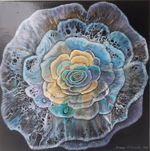 Dekorative Blume  auf Schwarz van Irene Mitawski, Schilderij te koop op Singulart
