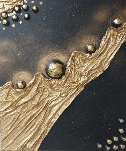 3D Abstrakt Schwarz und Gold di Irene Mitawski, Pittura in vendita su Singulart