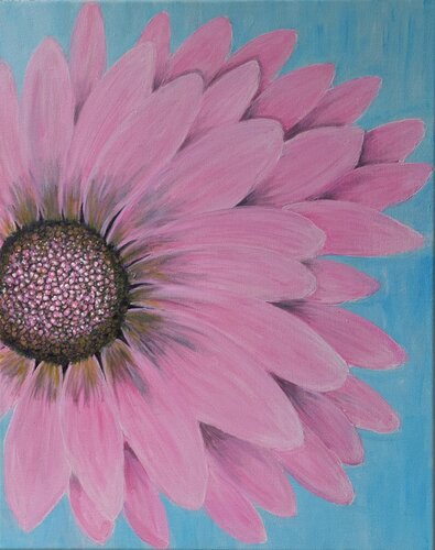 rosa Sonnenblume van Irene Mitawski, Schilderij te koop op Singulart