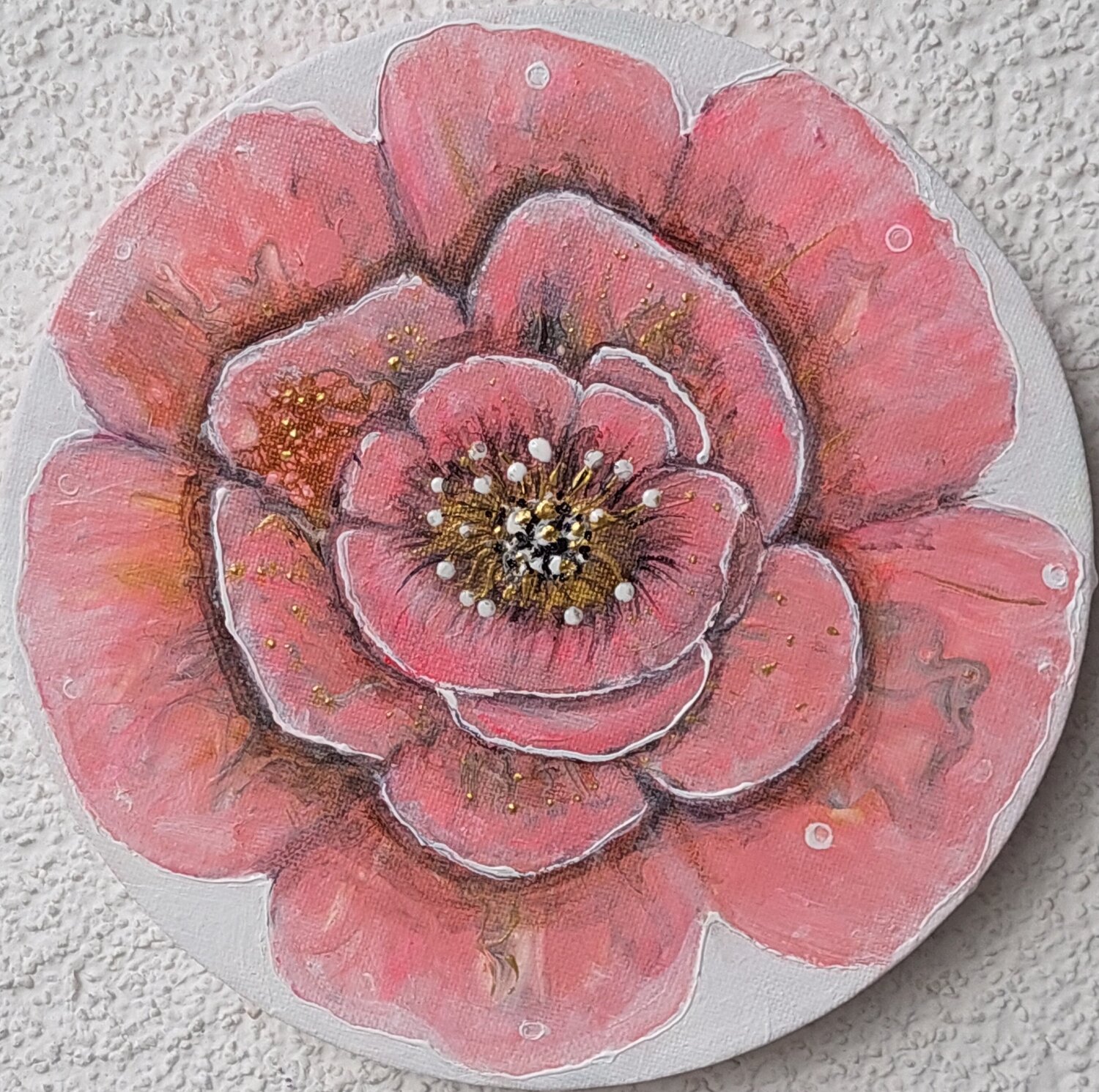 Rosa Blume auf runder Leinwand Irene Mitawski