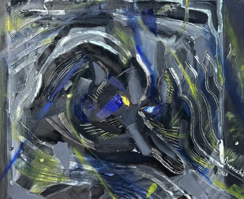 Is the black cat in the black room alive or dead ? von Aleksey Ovsyannikov, Malerei kaufen auf Singulart