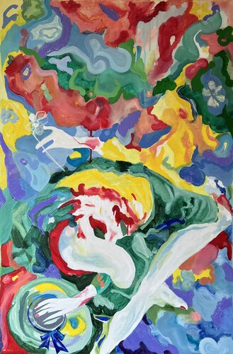 Where would you wish to draw your final breath, when your hour arrives? Amid the wildflower's silken embrace. di Aleksey Ovsyannikov, Pittura in vendita su Singulart