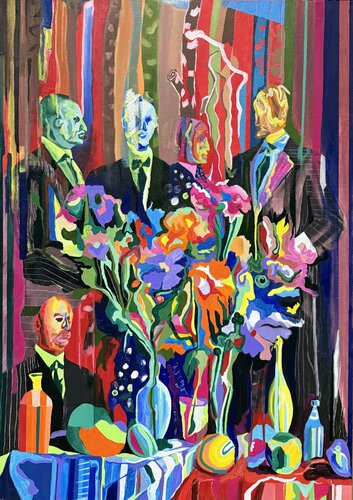 Between Then and Now, a Bouquet of Flowers de Aleksey Ovsyannikov, Pintura a la venta en Singulart