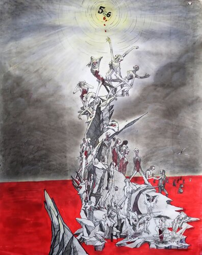 HUMAN BEINGS GENETICAL MODIFIED INOCULUM COVID-2019 EUGENICS MODIFY NATURE ADN WITH mRNA LABORATORY PIECE 5G de EDUARDO BUSTOS SEGOVIA, Pintura a la venta en Singulart
