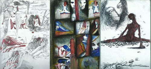 PSYCHOLOGICAL HARASSMENT MEN WOMAN EMPTY HUMAN BEINGS GENETICAL MODIFIED INOCULUM COVID-2019 EUGENICS MODIFY NATURE ADN WITH mRNA LABORATORY PIECE 207 van EDUARDO BUSTOS SEGOVIA, Schilderij te koop op Singulart