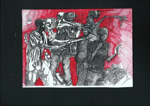 STOP WAR TERRORISM FEAR ALL SYSTEM IS CORRUPTED LEFT RIGHT POLITICS CENTER AND EXTREME ALL THE SAME DOMINATION FOR TOTAL SUBMISSION OF ALL PEOPLE THESE GENOCIDES OF THE SAME BEINGS ARE THE NONSENSE OF HUMAN ALIENATION- LIVE AND LET LIVE PIECE 4 di EDUARDO BUSTOS SEGOVIA, Disegno in vendita su Singulart