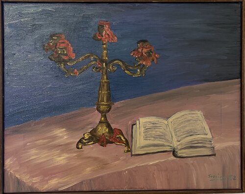 Stillleben mit Kerzen und Buch de Reiner Stening, Pintura a la venta en Singulart