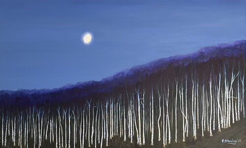 Birkenwald im Mondlicht van Reiner Stening, Schilderij te koop op Singulart