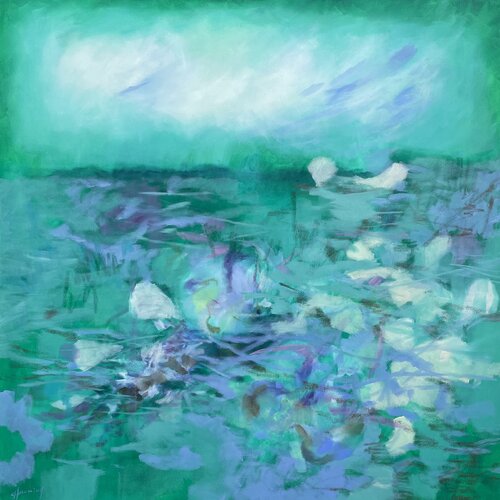 GREEN EYES at the waters edge van Sabine Hemming, Schilderij te koop op Singulart