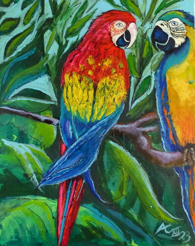 Kunterbunte Vögel von Johann Acher, Malerei kaufen auf Singulart