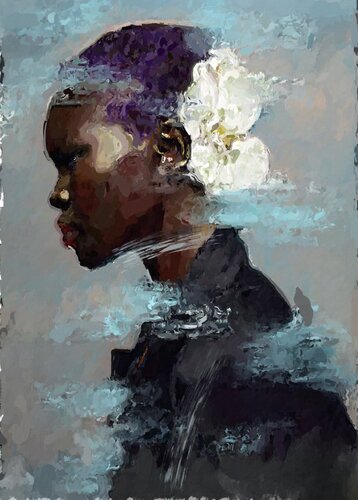 A Young Flower, Beautiful black girl, Original Painting di Marina Fedorova, Pittura in vendita su Singulart
