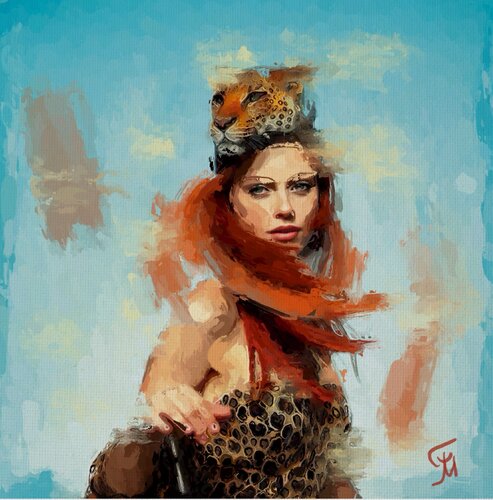 Dance of energies (tigress in every woman) van Marina Fedorova, Schilderij te koop op Singulart