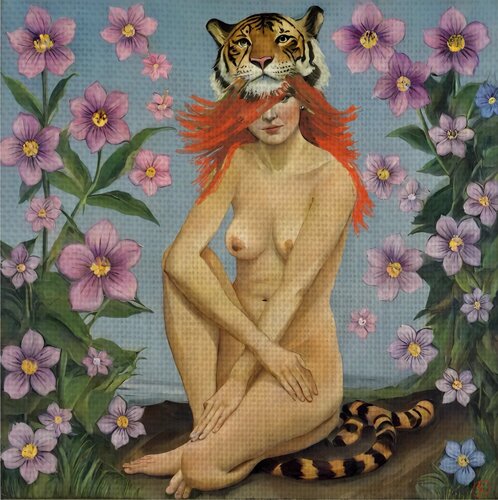The Primordial Muse (Tigress and Flower)" van Marina Fedorova, Schilderij te koop op Singulart