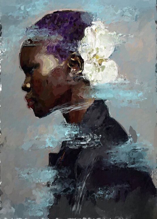A Young Flower, Beautiful black girl, Original Painting Marina Fedorova