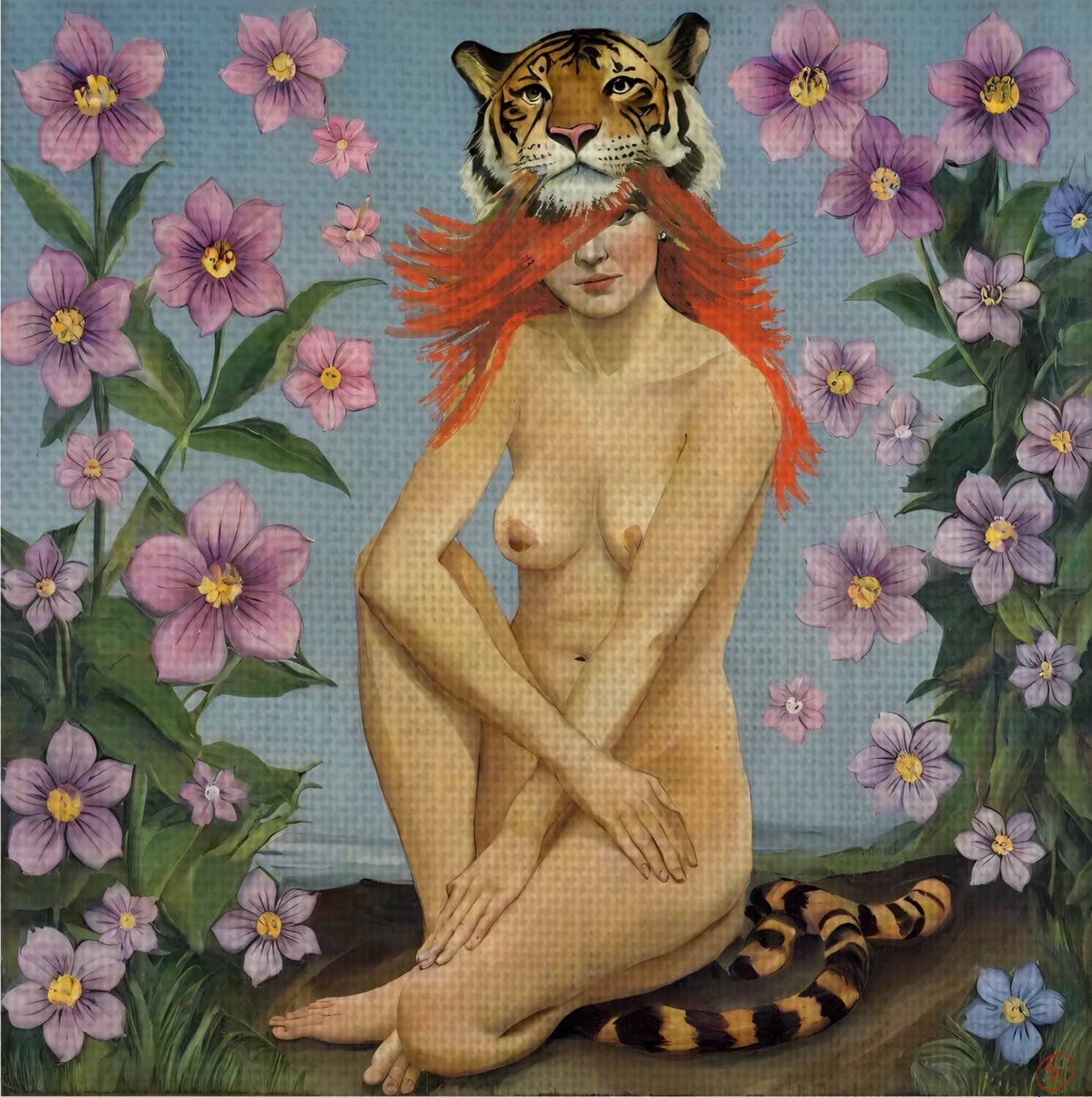 The Primordial Muse (Tigress and Flower)" Marina Fedorova Originalgemälde zu verkaufen