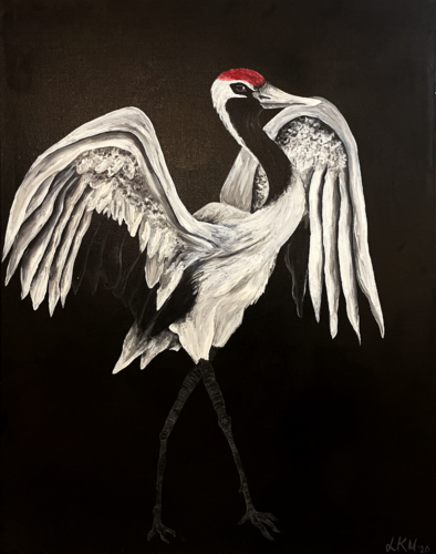 Mandschurenkranich di Luisa Katharina Marschner, Pittura in vendita su Singulart