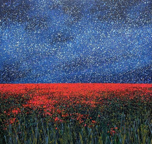Poppy field at night di Ivan Didovodiuk, Pittura in vendita su Singulart