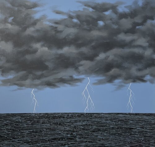 Lightning in the sea van Ivan Didovodiuk, Schilderij te koop op Singulart