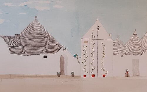 Alberobello par Aline De Souza Lopes, Œuvre sur papier en vente sur Singulart