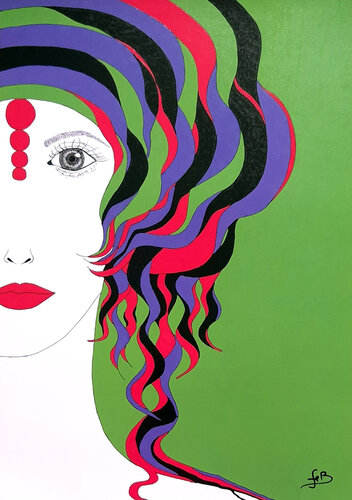 FEMME AUX PENSÉES CHROMATIQUES by Bernie Fine, Work on Paper for Sale on Singulart
