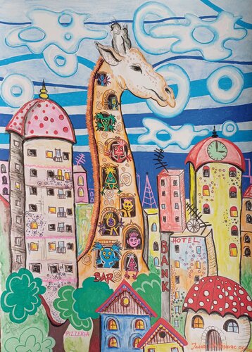 Giraffe city par Jasna Milosavac, Dessin en vente sur Singulart