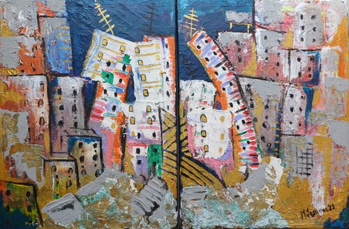 Happy city di Jasna Milosavac, Pittura in vendita su Singulart