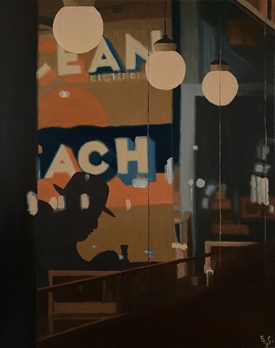 Seul au café par Sophie Cousineau, Peinture en vente sur Singulart