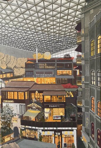 La colline du commerce by Sophie Cousineau, Painting for Sale on Singulart