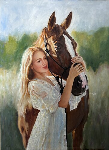 A girl and her horse von Petra Gruiters, Malerei kaufen auf Singulart