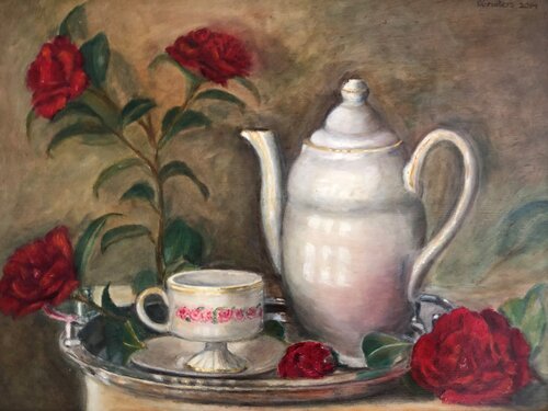 Tasse a cafe avec une cefetiere van Petra Gruiters, Schilderij te koop op Singulart