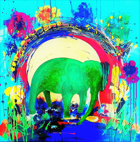 Elefant mit Blumen und See - popart by Ralf Strauß, 其他媒介 for Sale on Singulart