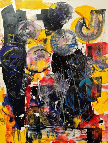 Menschen schauen Feuerwerk van Ralf Strauß, Schilderij te koop op Singulart