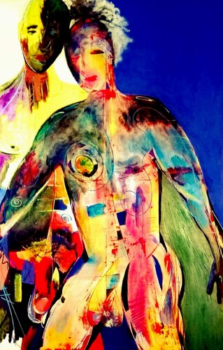 Männer zusammen bunt van Ralf Strauß, Schilderij te koop op Singulart