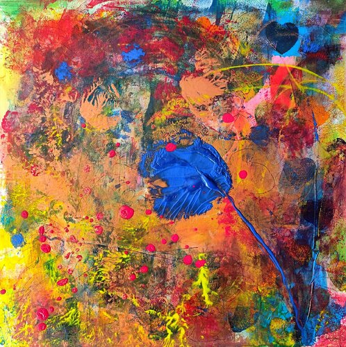Blaue Blume im Feld van Ralf Strauß, Schilderij te koop op Singulart