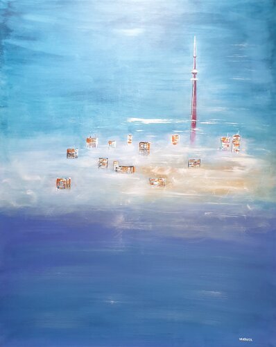Skyscrapers in the clouds van Eva Vertes, Schilderij te koop op Singulart