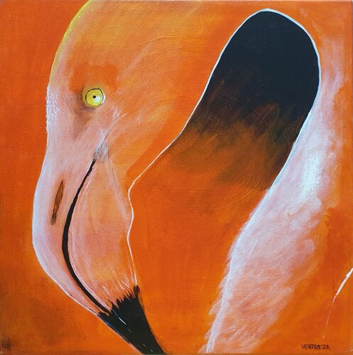 Kadmium Orange Flamingo von Eva Vertes, Malerei kaufen auf Singulart
