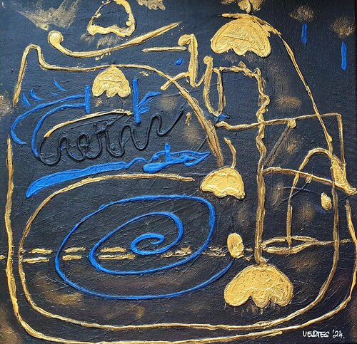 The dynamics of blue and gold von Eva Vertes, Malerei kaufen auf Singulart