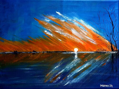 Sunset over the river van Eva Vertes, Schilderij te koop op Singulart