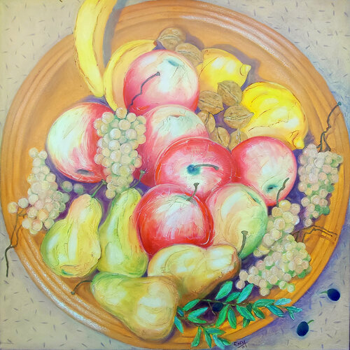 Stillleben mit Obstschale di Ewa Jablonski, Pittura in vendita su Singulart