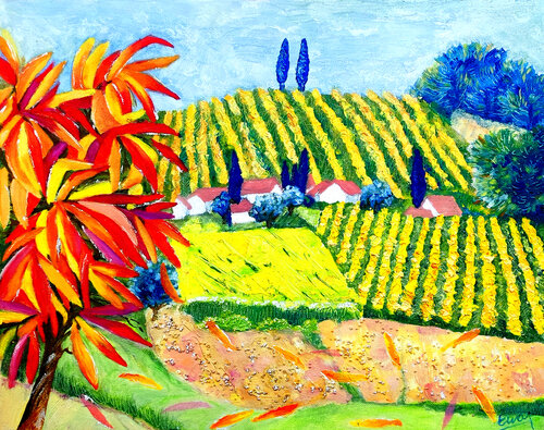Herbst, die Hügel, wo der Wein reift von Ewa Jablonski, Malerei kaufen auf Singulart