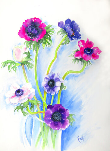 Stillleben mit Anemonem by Ewa Jablonski, Work on Paper for Sale on Singulart