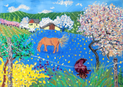 Blaue Wiese di Ewa Jablonski, Pittura in vendita su Singulart