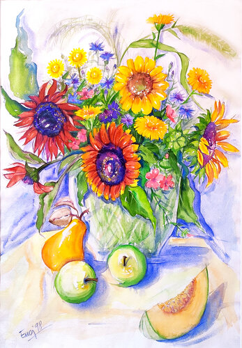 Stillleben mit Spätsommer und Früchten by Ewa Jablonski, Work on Paper for Sale on Singulart